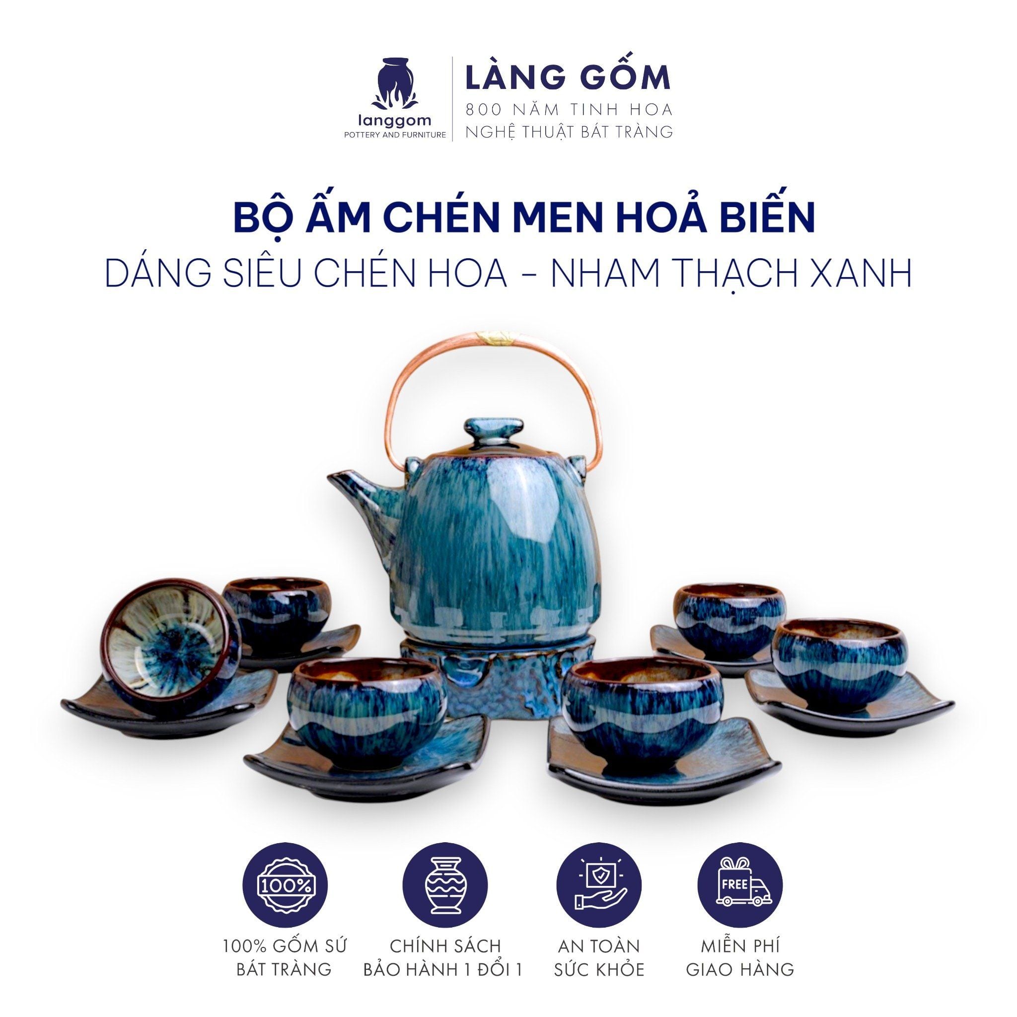 Bộ ấm chén men hỏa biến nham thạch