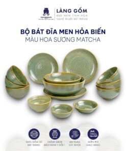 Bộ bàn ăn gia đình men hỏa biến - Màu hoa sương matcha