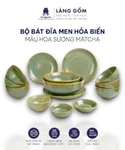 Bộ bàn ăn gia đình men hỏa biến - Màu hoa sương matcha